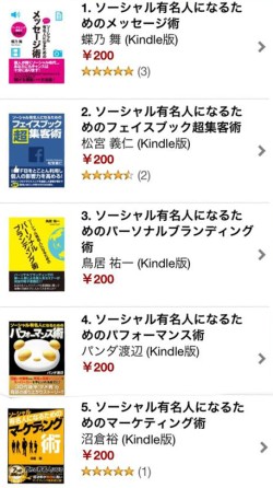 「ソーシャル有名人」新刊出版アマゾンキャンペーン　1～5位独占